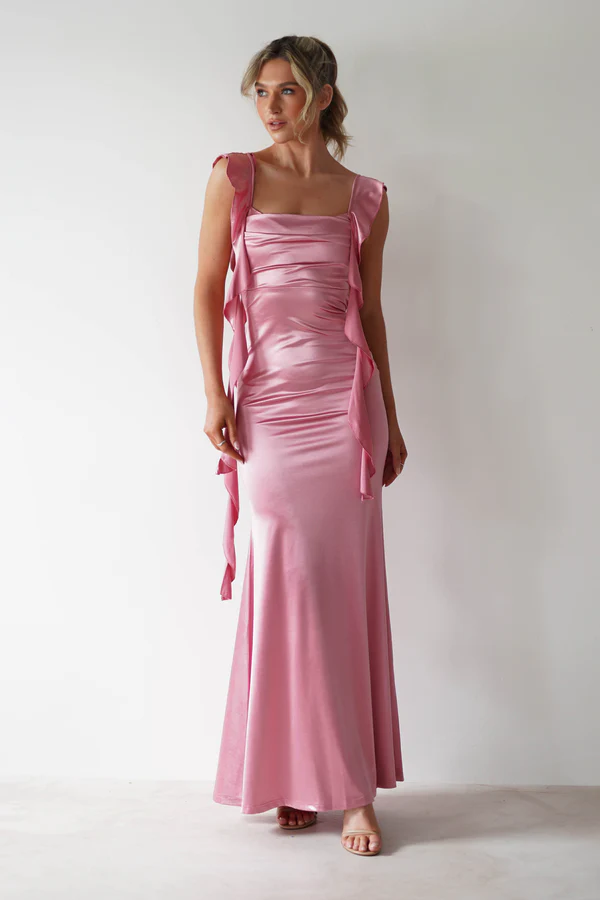 Satin Bodycon Maxi Dress | Rose Pink