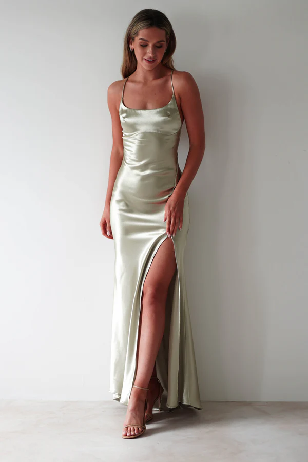 Satin Maxi Gown | Sage