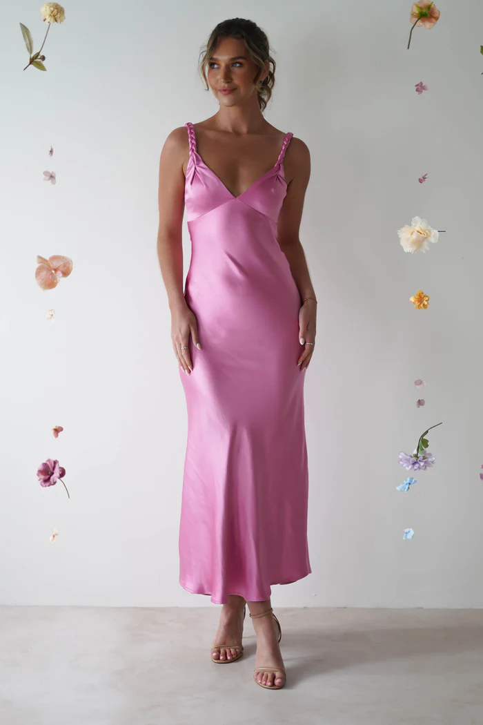 Soft Satin Maxi Dress | Bright Pink