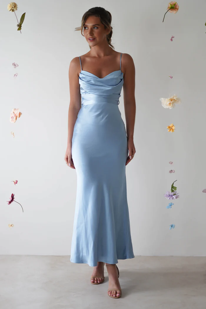 Soft Satin Midi Dress | Blue