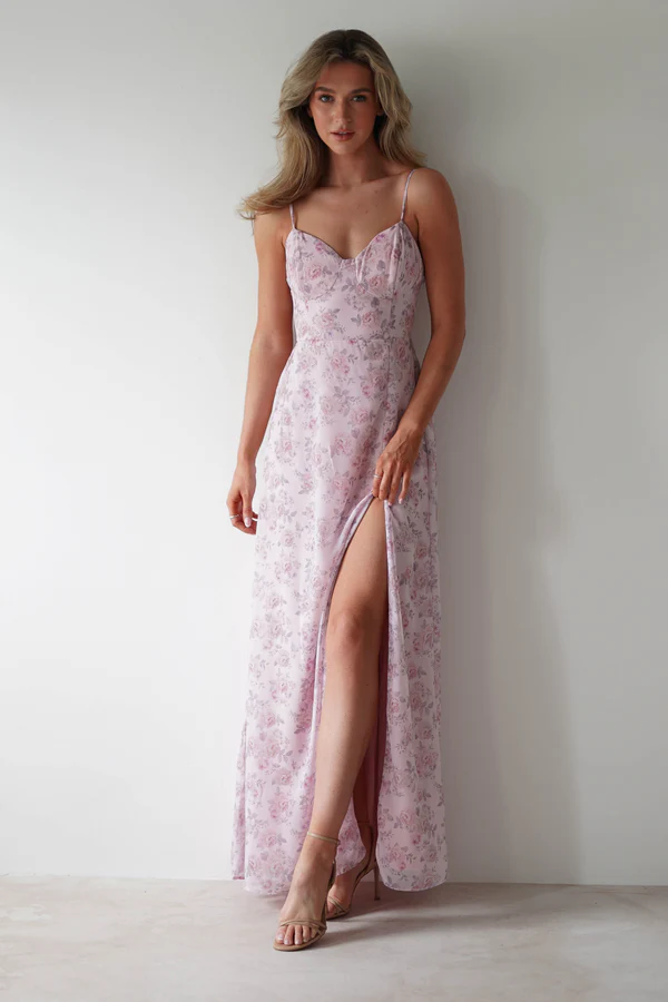 Floral Chiffon Maxi Dress | Pink