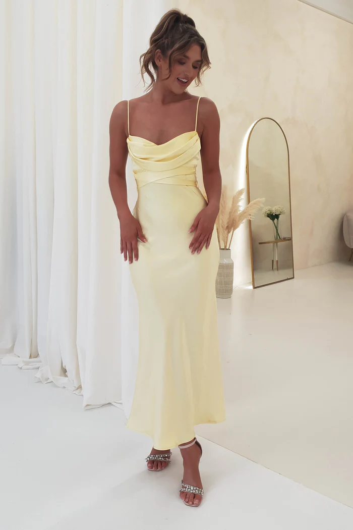 Soft Satin Midi Dress | Butter Yellow