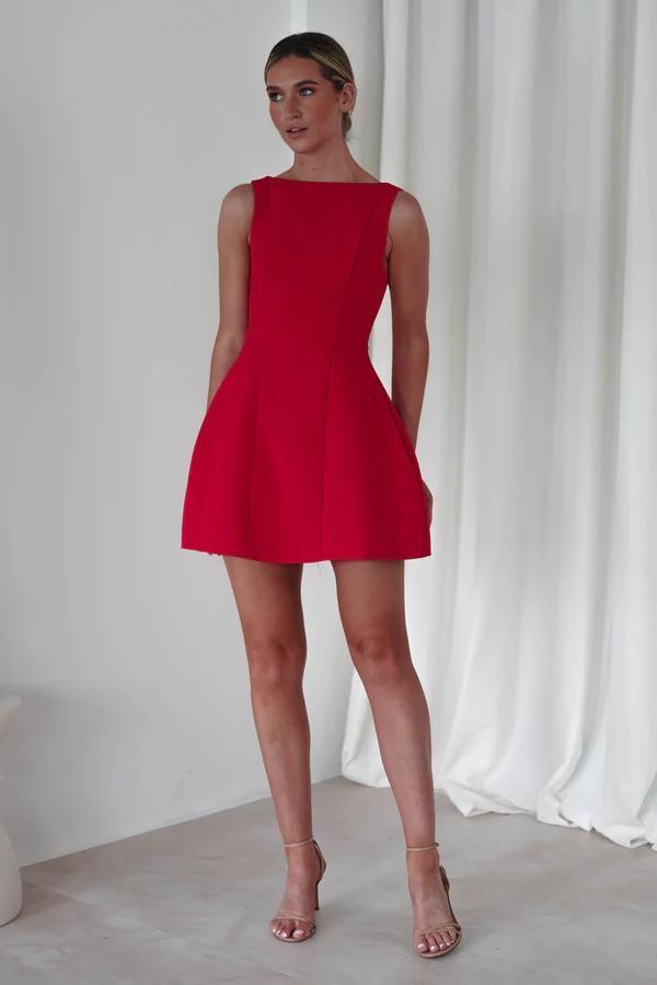 Structured Mini Dress | Red