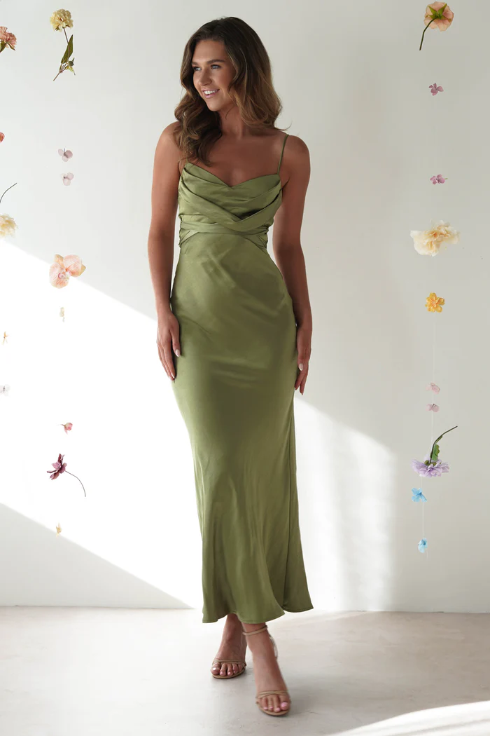 Soft Satin Midi Dress | Olive