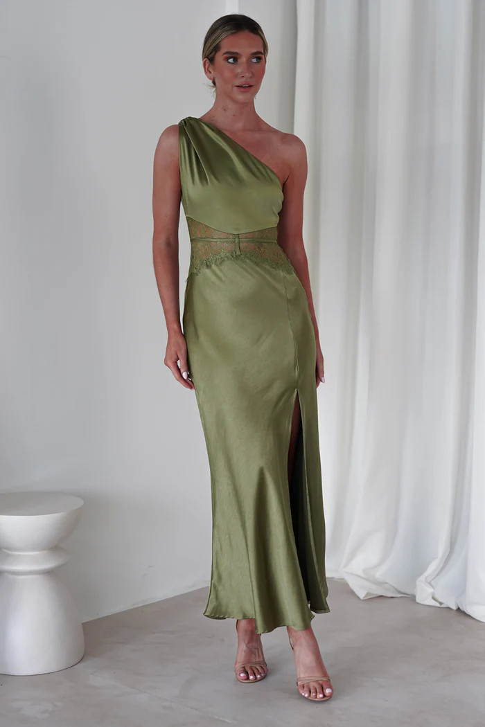  Soft Satin Maxi Dress | Olive