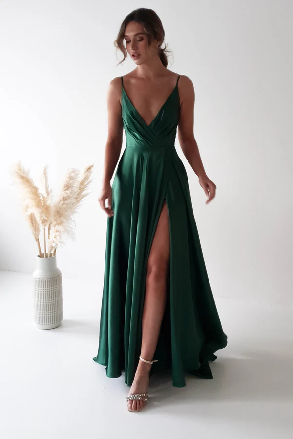 Satin Maxi Gown | Emerald Green