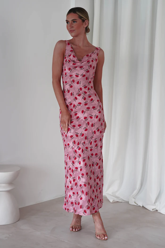 FLORAL PRINT MAXI DRESS | PINK