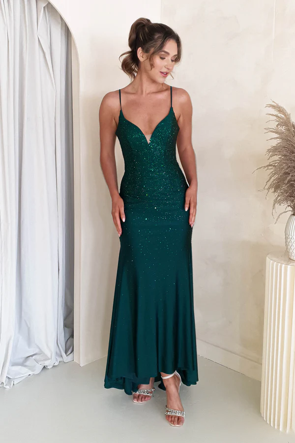 Diamante Bodycon Gown | Dark Green