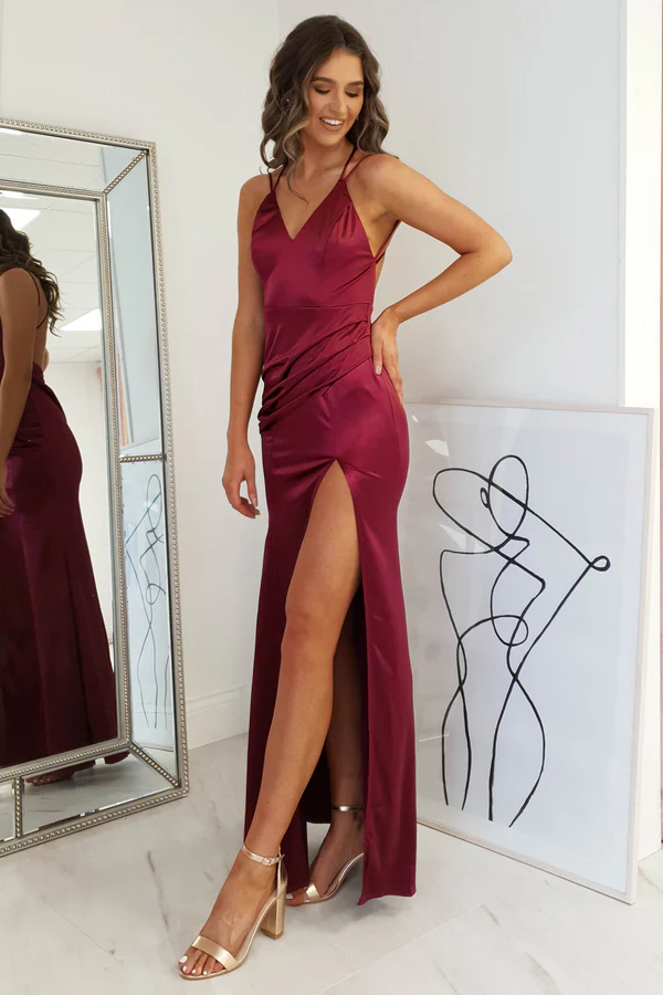  Satin Gown | Burgundy