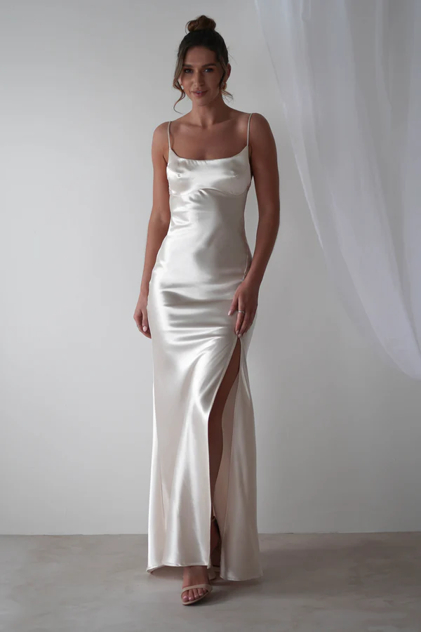 Satin Maxi Gown | Pearl/Champagne