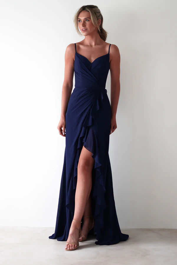 Ruffle Chiffon Maxi Dress | Navy