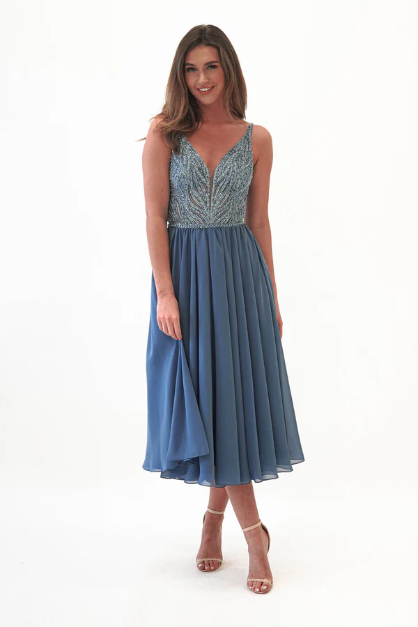 Chiffon Embellished Midi Dress | Blue