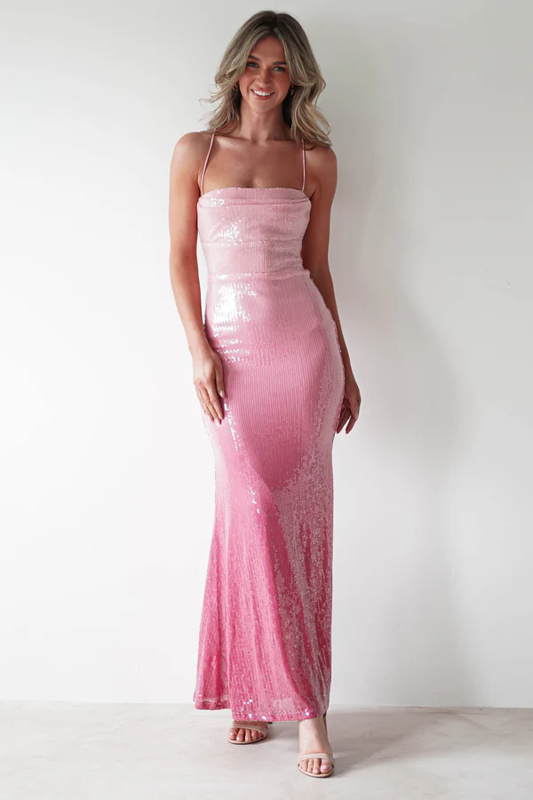 Ombre Sequin Maxi Gown | Pink