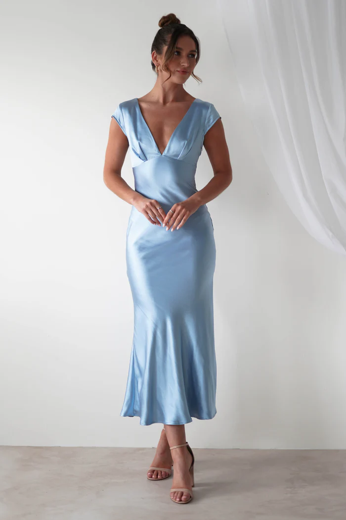  Soft Satin Midaxi Dress | Blue