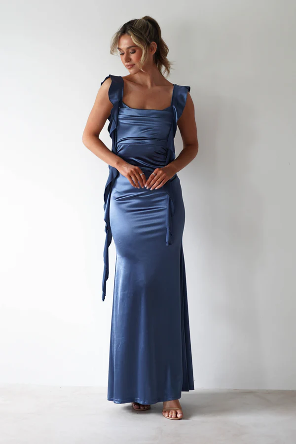 Satin Bodycon Maxi Dress | Blue