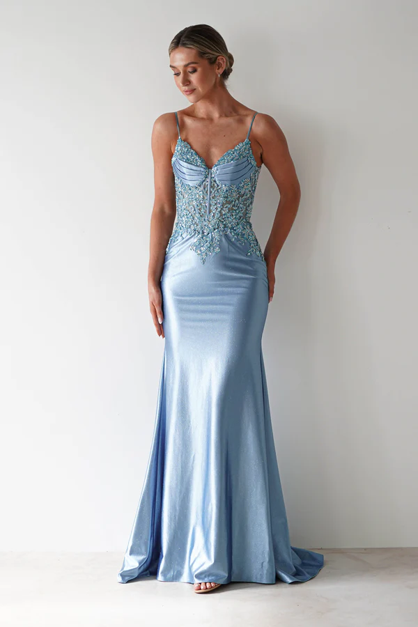 Glitter Bodycon Gown | Dusty Blue