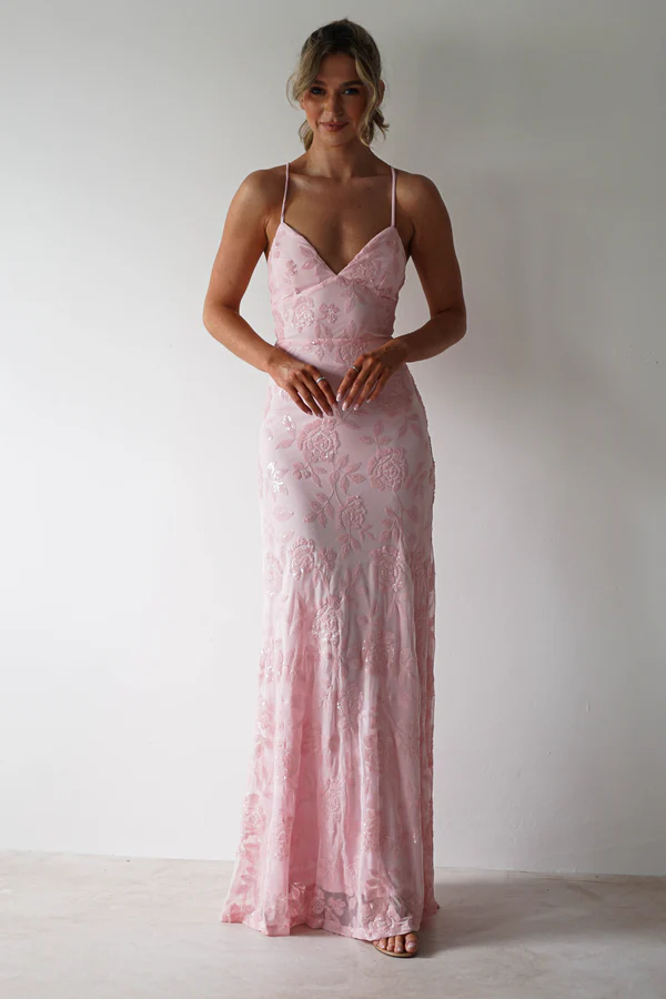 Floral Sequin Embellished Gown | Pink