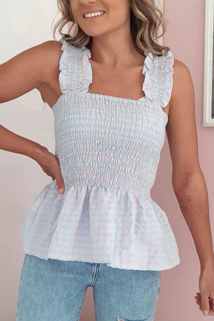 Gingham Peplum Top