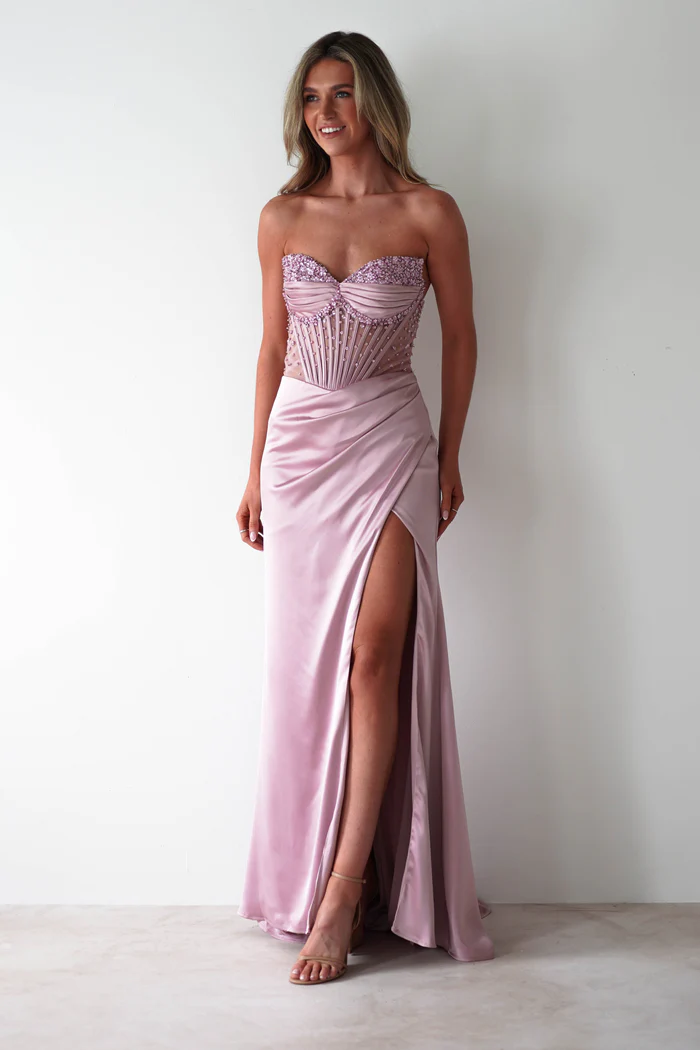 Strapless Embellished Gown | Mauve