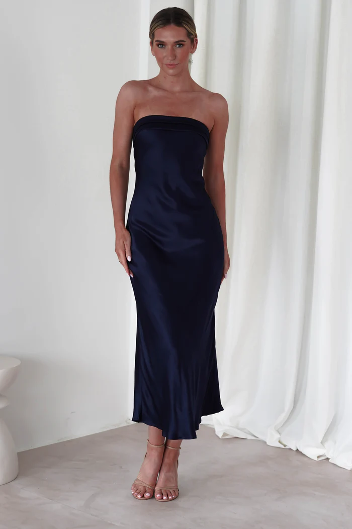 Soft Satin Slip Midi Dress | Navy