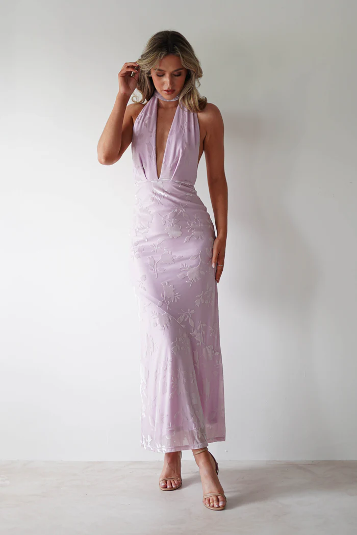 Floral Jacquard Maxi Dress | Light Lilac