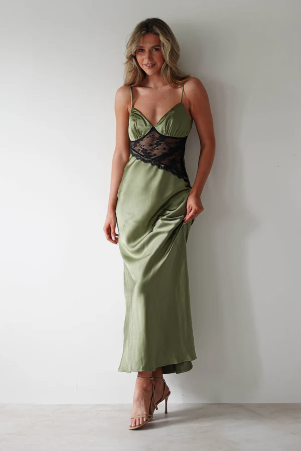 Lace Detail Maxi Dress | Olive