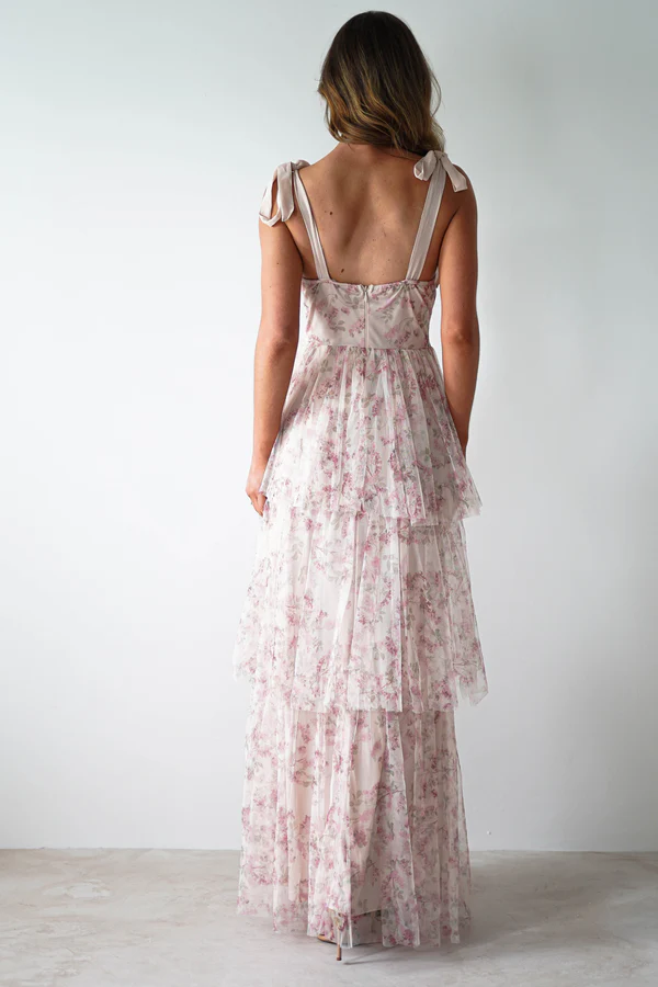 Tulle Floral Maxi Dress | Cream