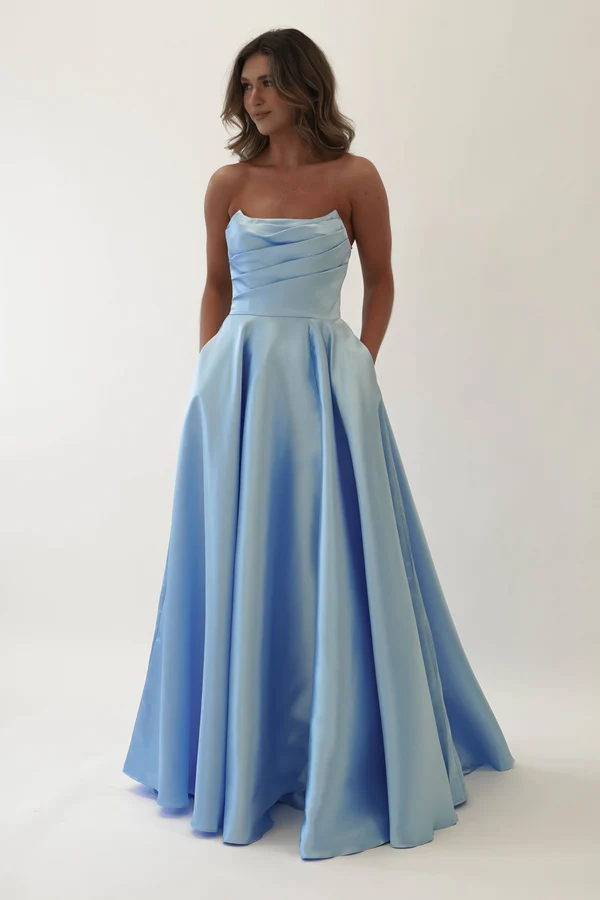 Corset A-Line Satin Gown | Blue