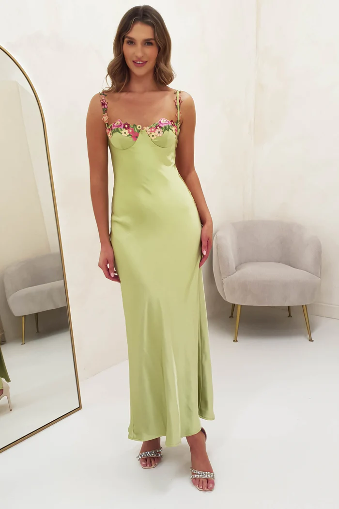 Satin Maxi Dress | Lime