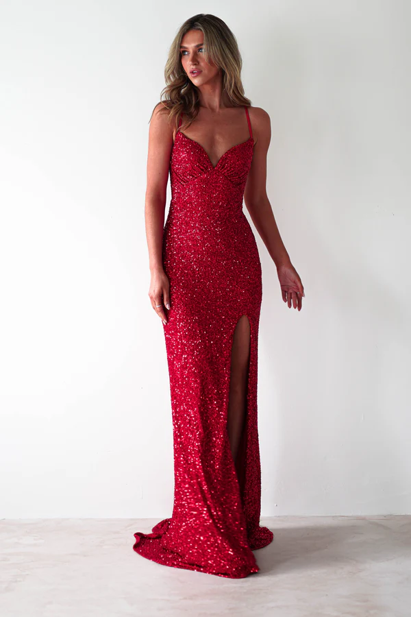 Bodycon Sequin Gown | Red