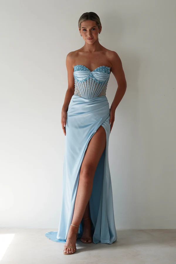 Strapless Embellished Gown | Blue