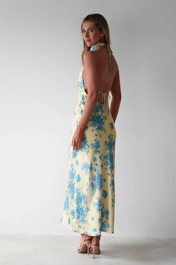 Floral Print Halterneck Maxi | Yellow