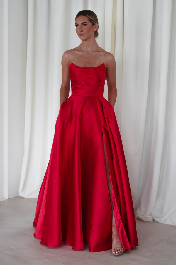 Corset A-Line Satin Gown | Red