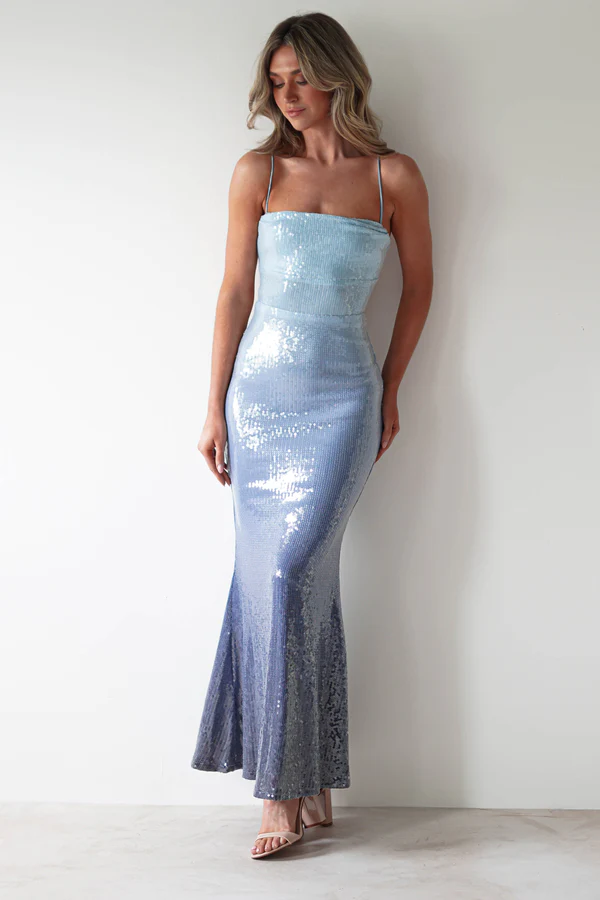 Ombre Sequin Maxi Gown | Blue/Grey