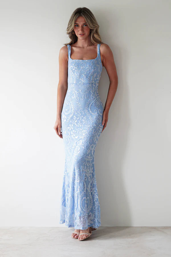 Square Neck Sequin Maxi Gown | Blue