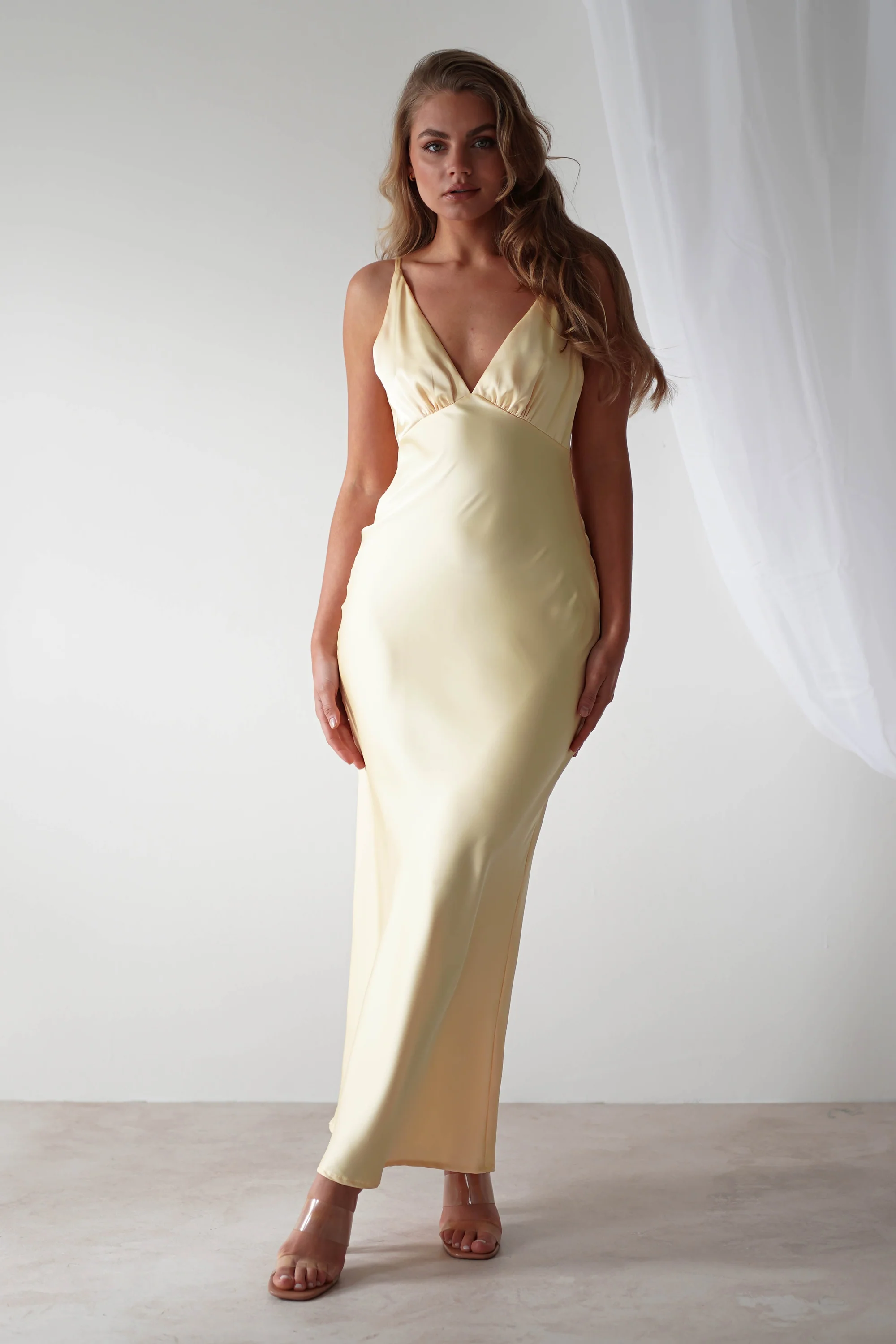 Soft Satin Maxi Dress | Butter Yellow