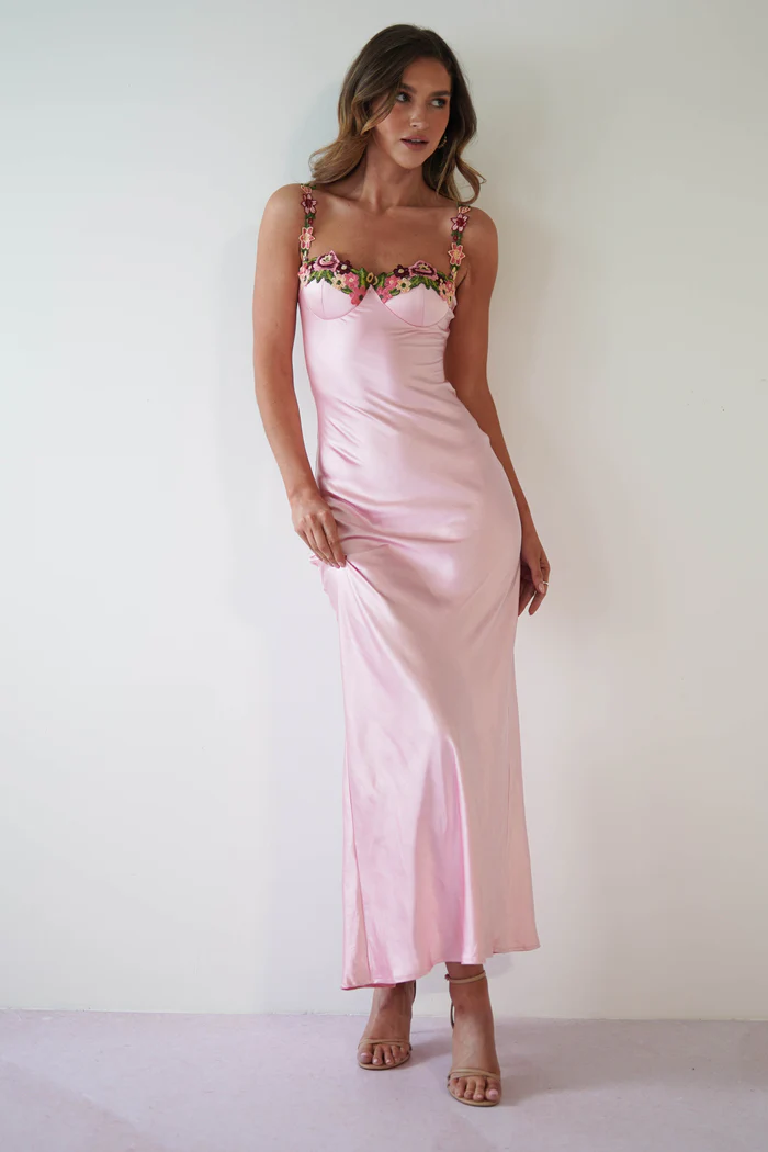  Soft Satin Maxi Dress | Pink