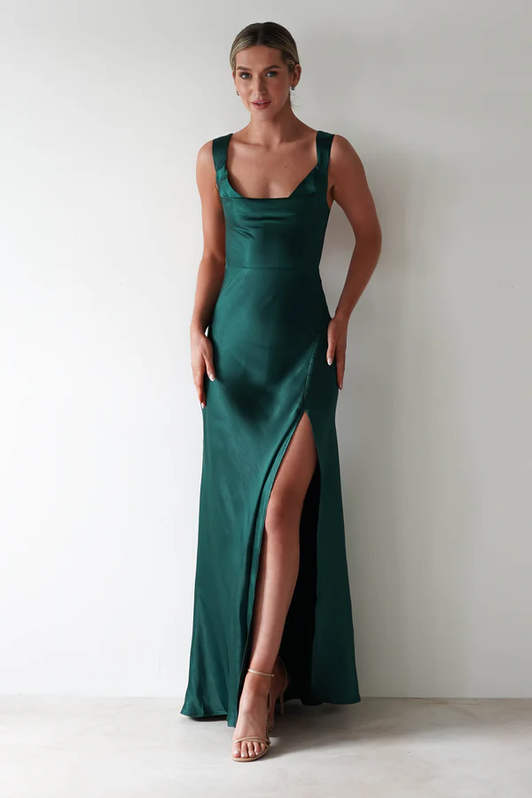 Soft Satin Maxi Gown | Forest Green