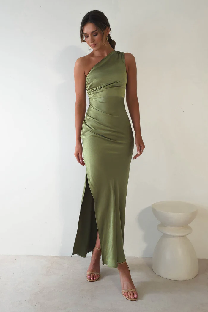  Soft Satin Maxi Dress | Olive Sale price$618.00