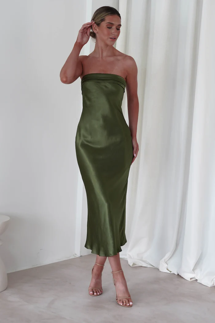 Soft Satin Slip Midi Dress | Olive