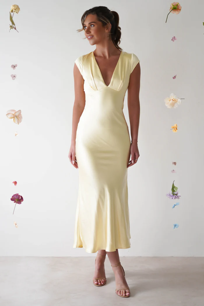 Soft Satin Midaxi Dress | Butter Yellow