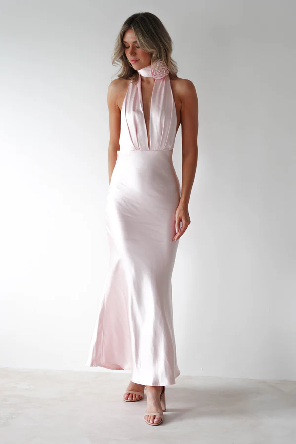 Soft Satin Maxi Dress | Pearl Pink