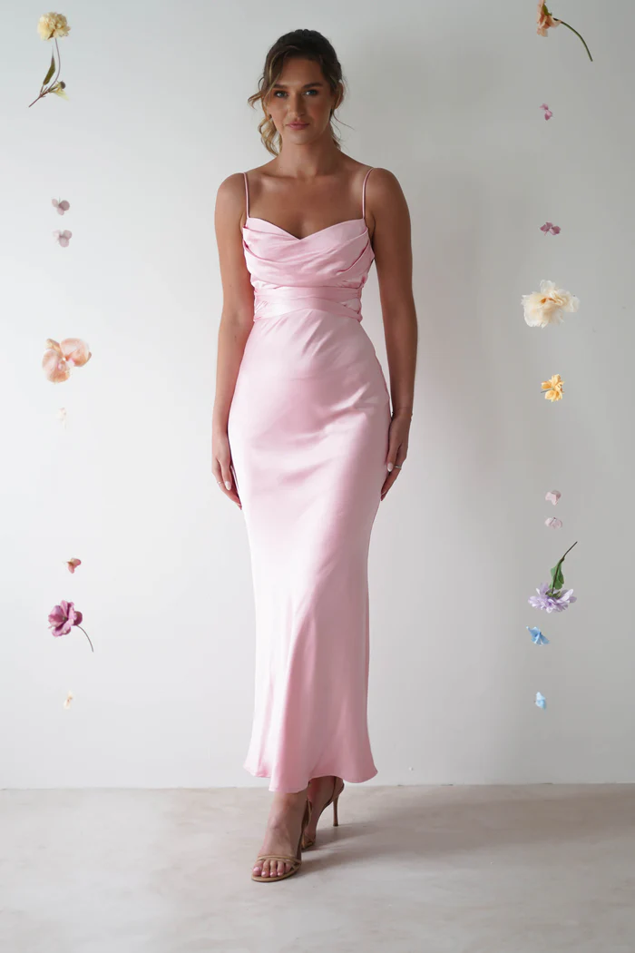  Soft Satin Midi Dress | Light Pink