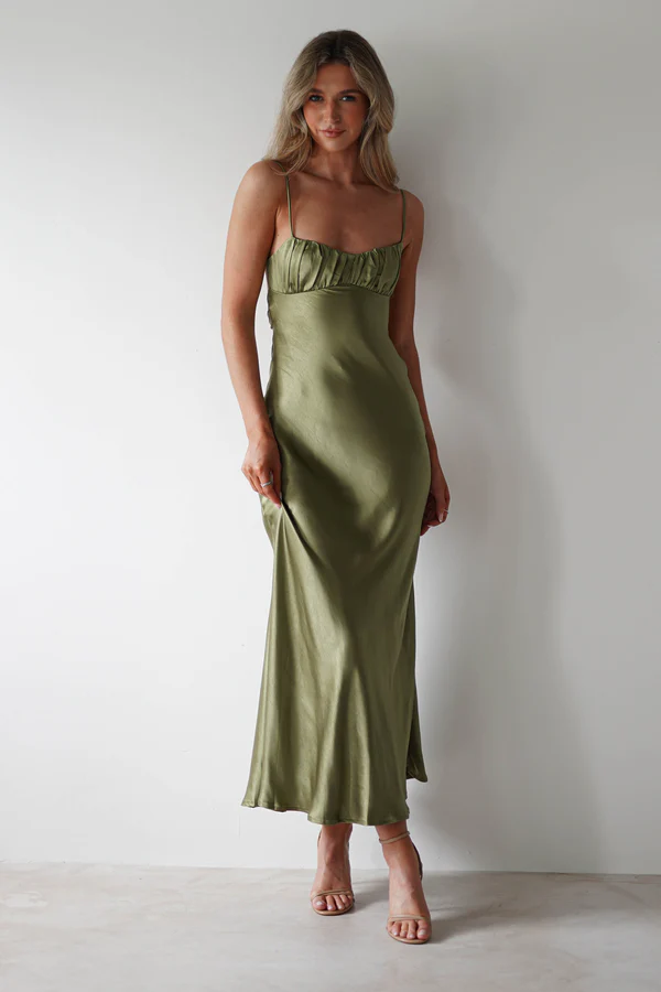 Soft Satin Maxi Dress | Olive