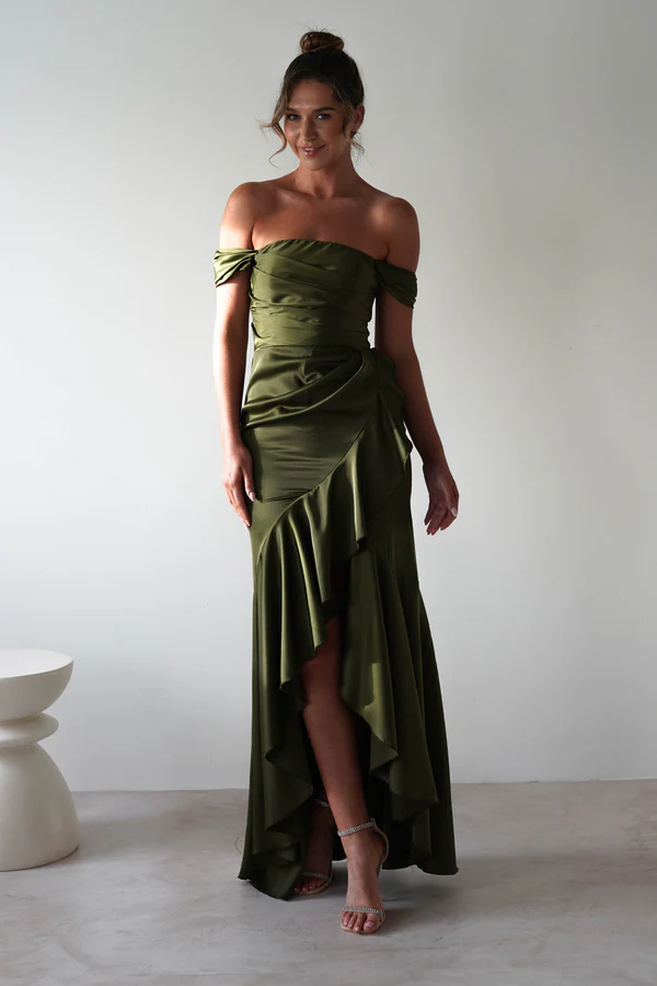 Soft Satin Maxi Dress | Olive